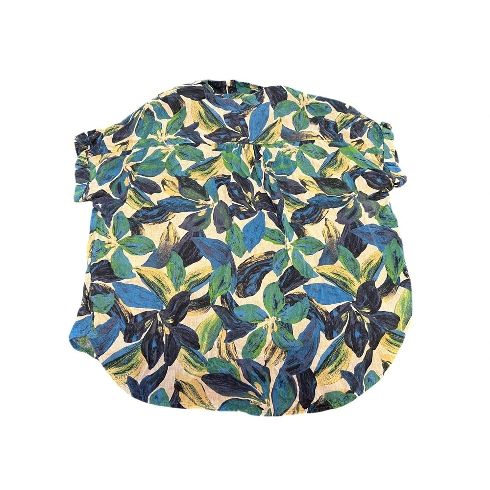 Time and Tru Womens XXXL 22 Blue Green Tropical Floral‎ Linen Blend Button Shirt